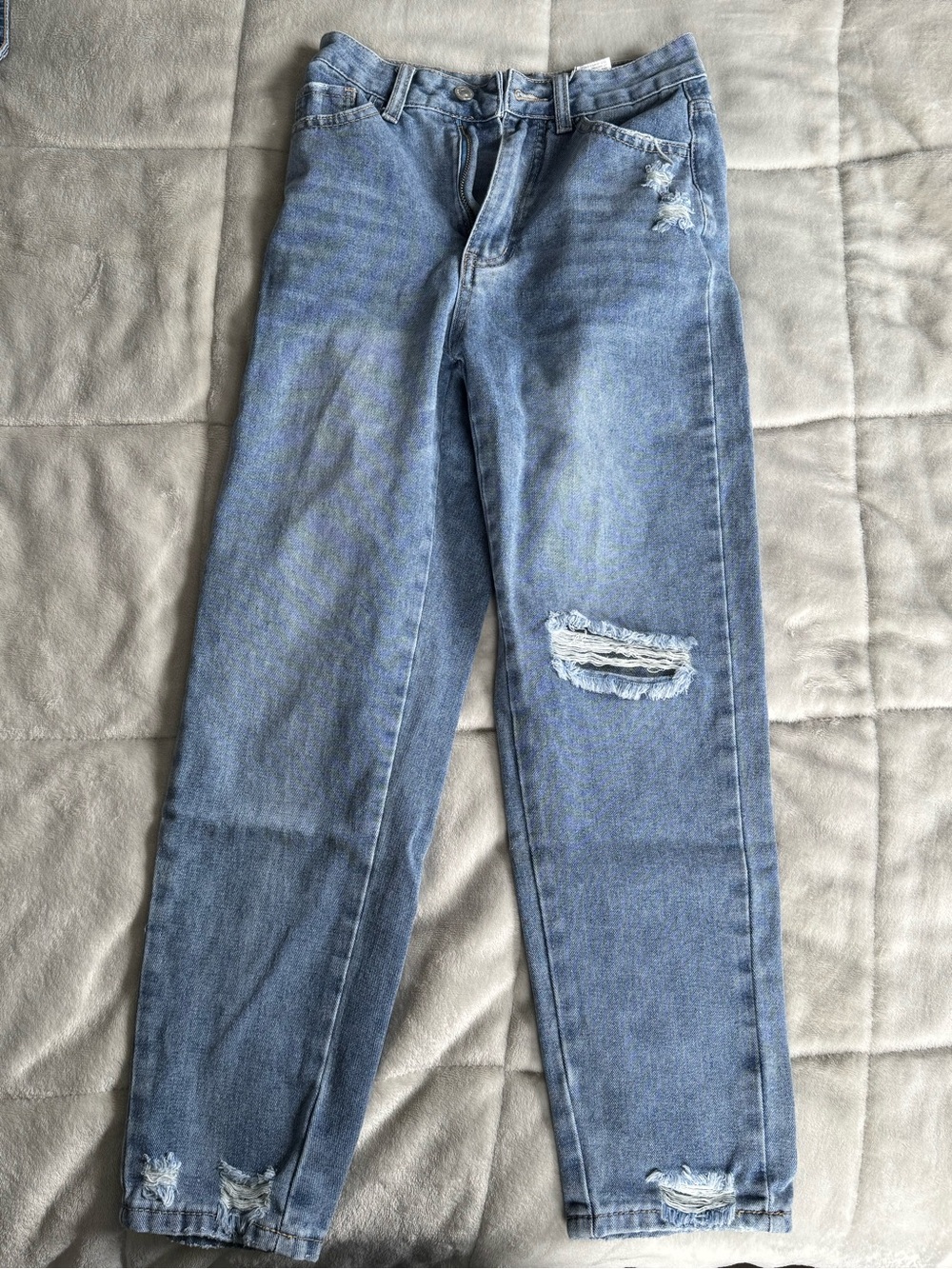 Straight-Leg Distressed Women's Jeans in Light Blue